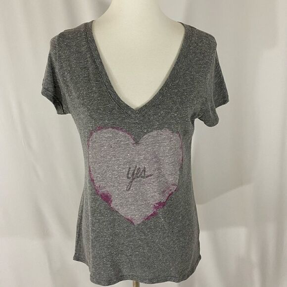 Graphic V Neck Grey Heart T Shirt - Picture 2 of 6
